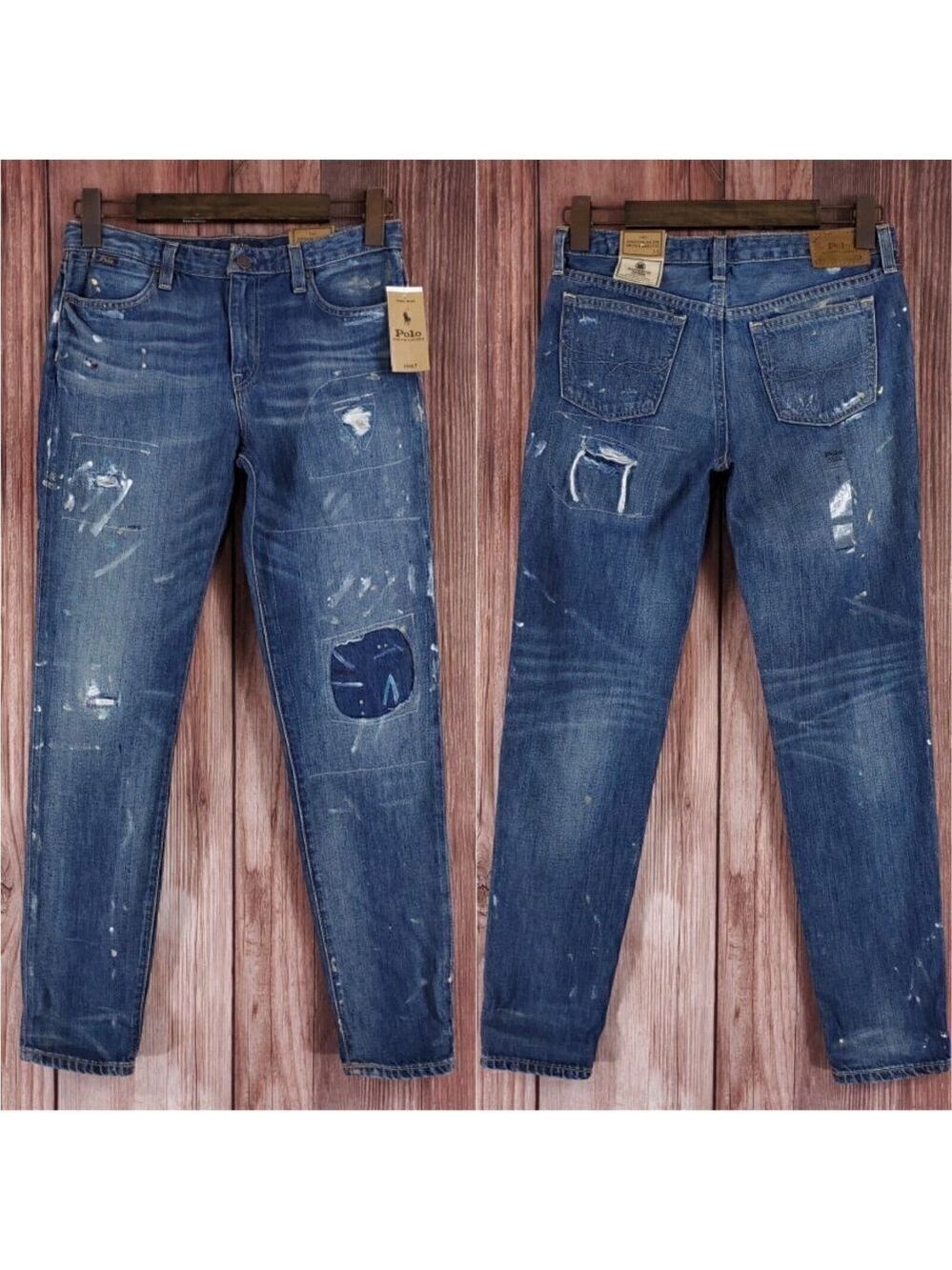 Polo Ralph Lauren Girls 14 The Astor Slim Boyfriend Jeans Rip Repair Embroidered